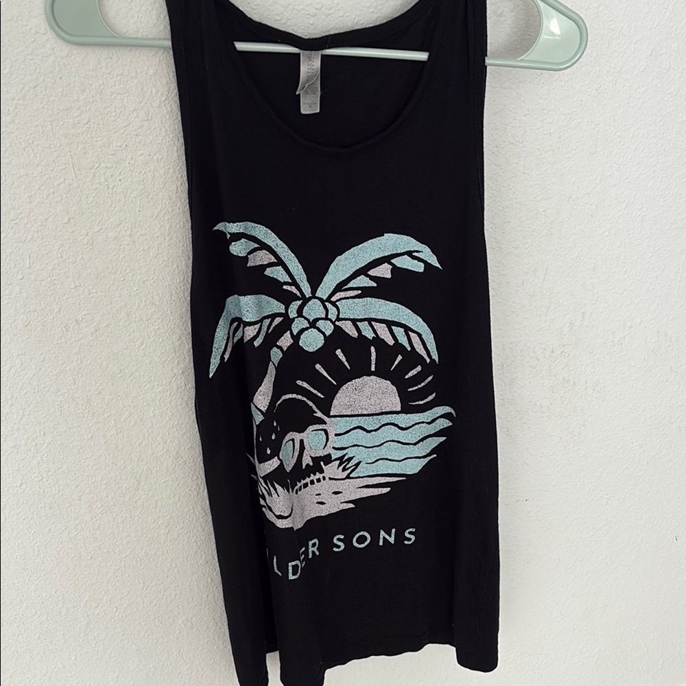 Wilder Sons Black Graphic Tank Top with Palm Tree Design
